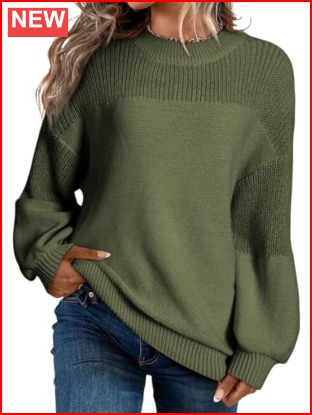 Oversized Long Sleeve Crewneck Pullover Sweater Loose Knit Patchwork